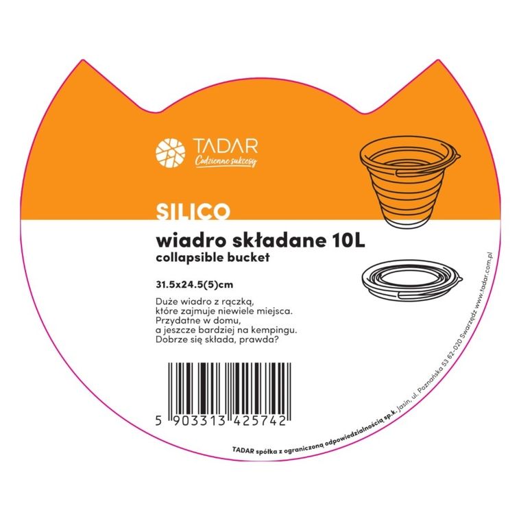 Składane wiadro silikonowe, 10 l, szare