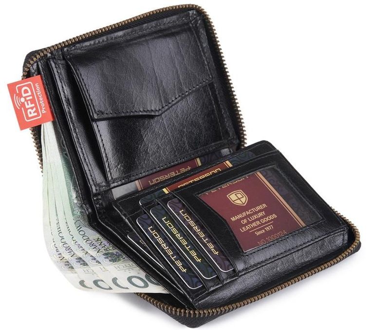 Skórzany portfel na zamek z ochroną kart, Peterson