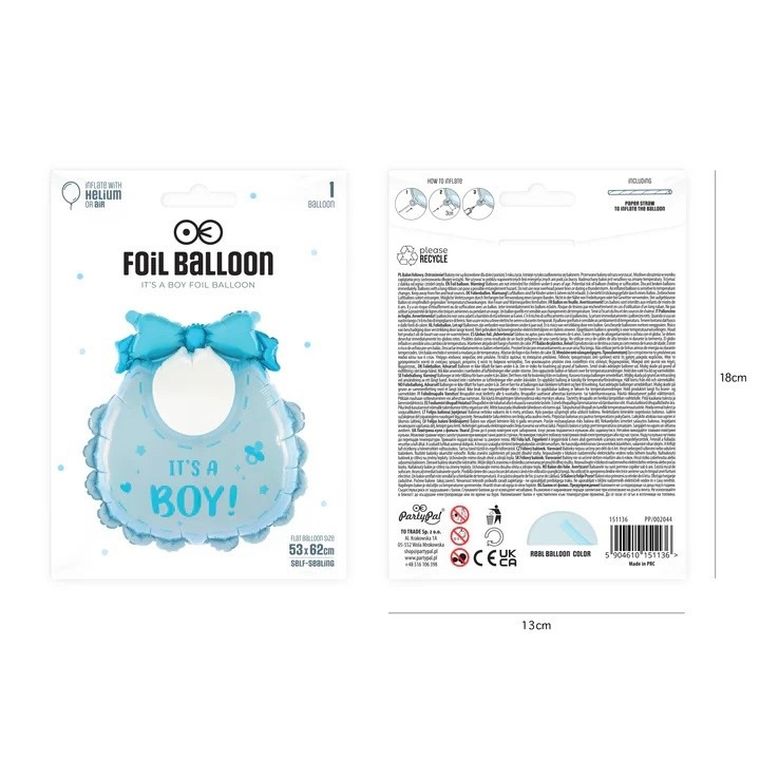 Śliniak, Its a Boy, balon foliowy, niebieski