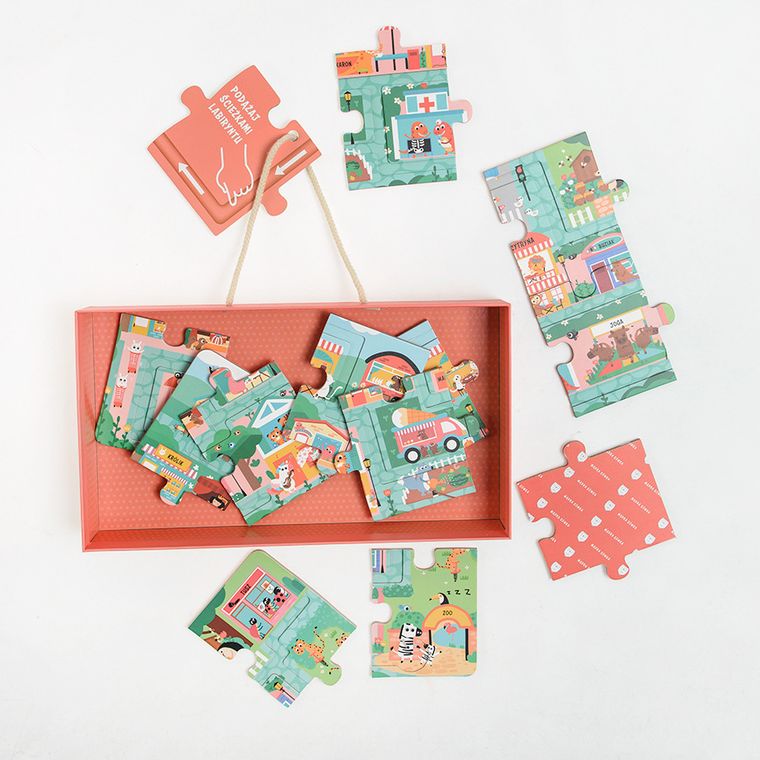 Smiki, ABC Miasta, puzzle z labiryntem, 20 obrazków, 12 elementów