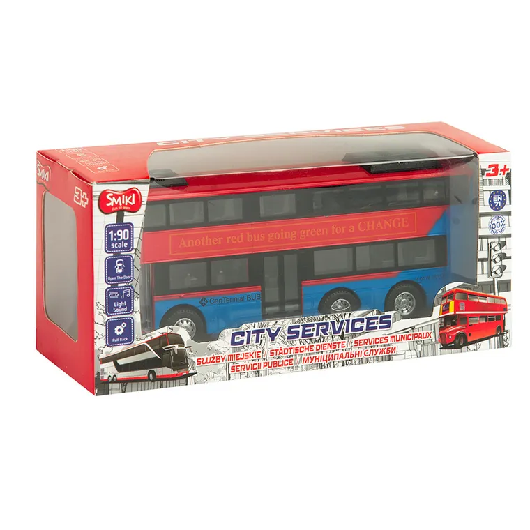 Smiki, Autobus piętrowy, pojazd pull-back, światło i dźwięk, 1:90