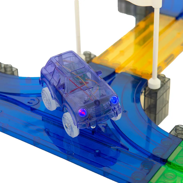 Smiki, Bloxnetic, tor samochodowy, klocki magnetyczne z elektrycznym samochodem, 137 elementów