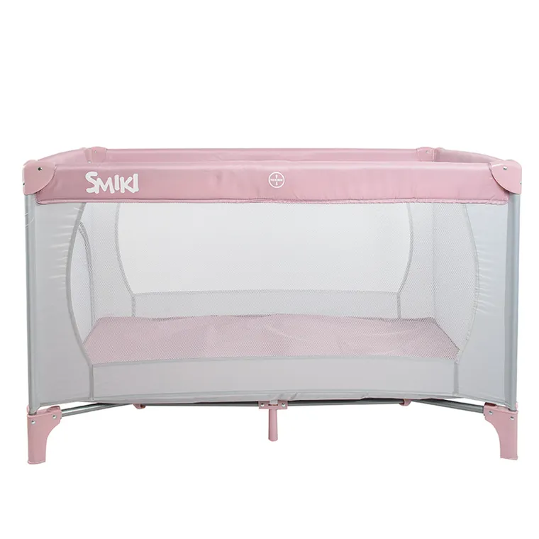Smiki, łóżeczko turystyczne, szaro-różowe