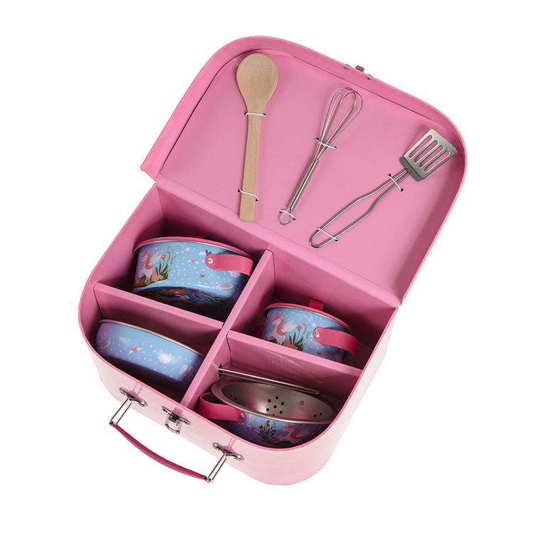 Smiki, metalowy zestaw kuchenny w kuferku, 9 elementów