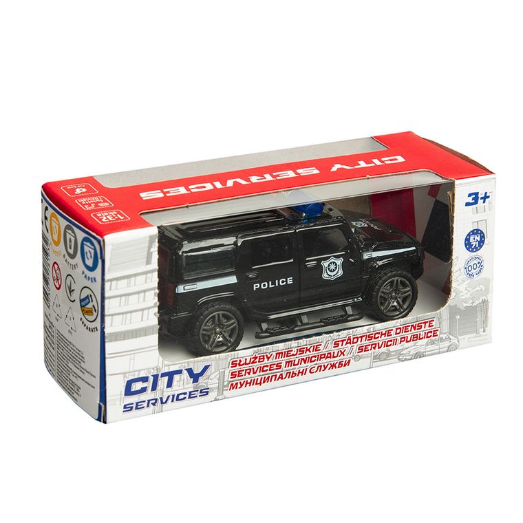 Smiki, Policja, pojazd pull-back, światło i dźwięk, 1:32