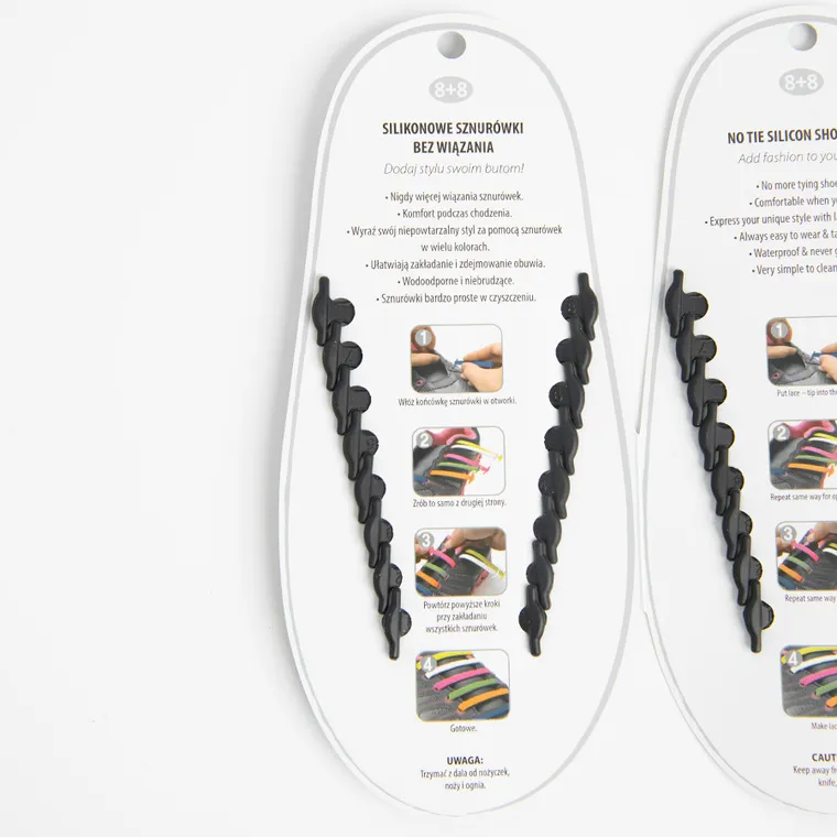 Smiki, slikonowe sznurówki bez wiązania, 8+8, czarne