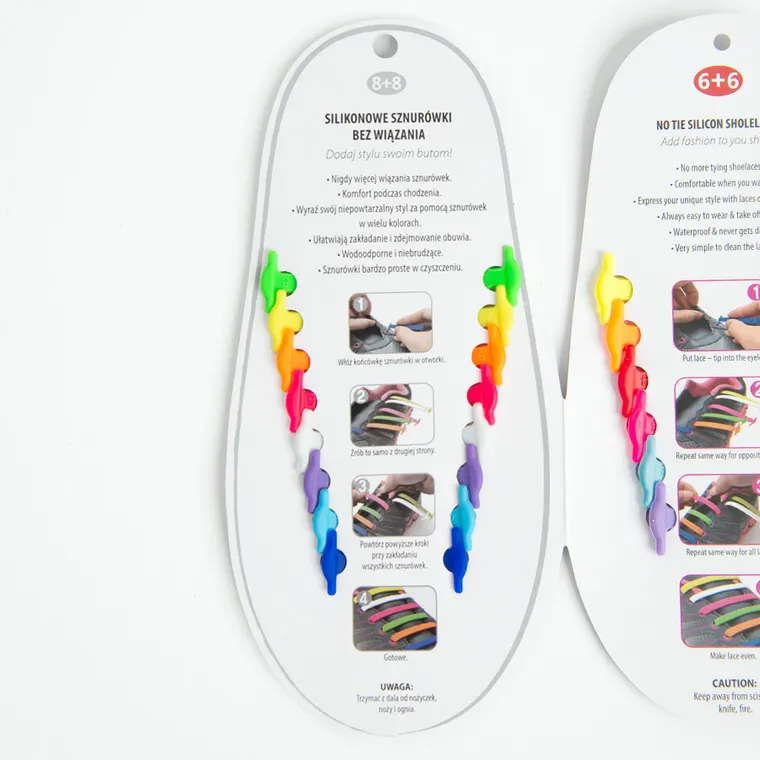 Smiki, slikonowe sznurówki bez wiązania, 8+8, kolorowe