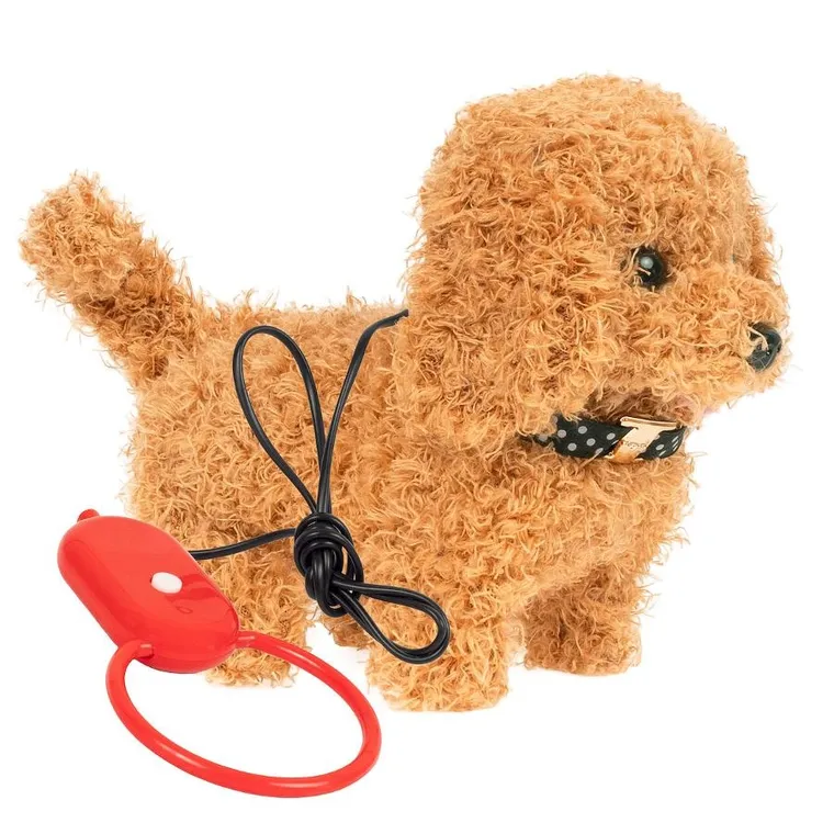 Smily Play, piesek chodzący na smyczy, maskotka interaktywna, włochaty brązowy