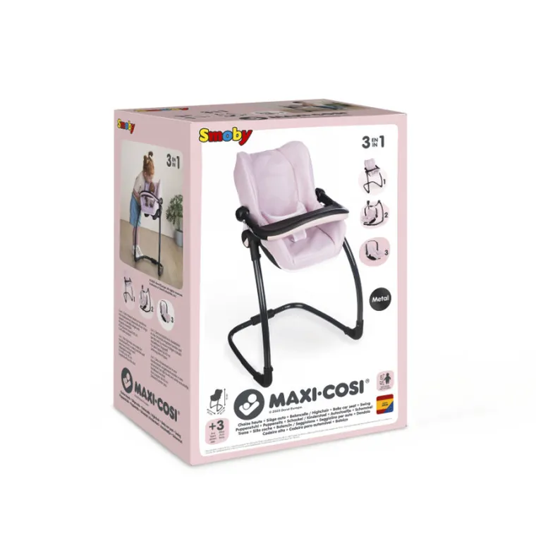 Smoby, Maxi Cosi, krzesełko dla lalek 3w1, różowe