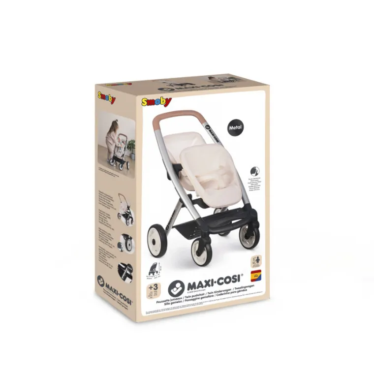 Smoby, Maxi Cosi, spacerówka dla lalek bliźniąt, beżowa