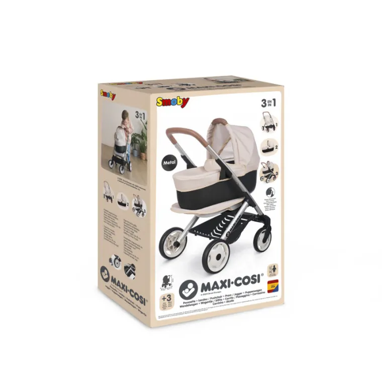 Smoby, Maxi Cosi, wózek dla lalek 3w1, beżowy
