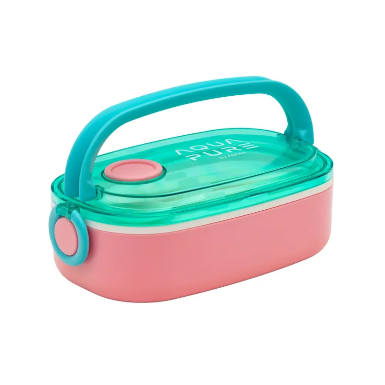 Śniadaniówka Aqua Pure ze sztućcami - mint/pink
