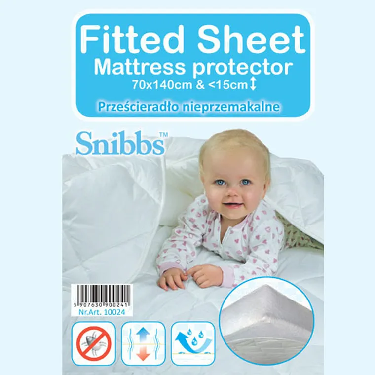 Snibbs, nieprzemakalne prześcieradło, białe, 70-140 cm