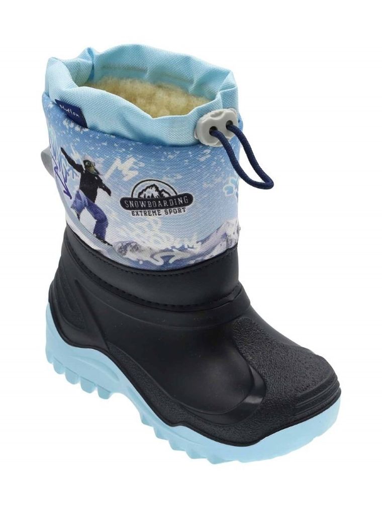 Śniegowce chłopięce z wełną, niebiesko-czarne, Muflon