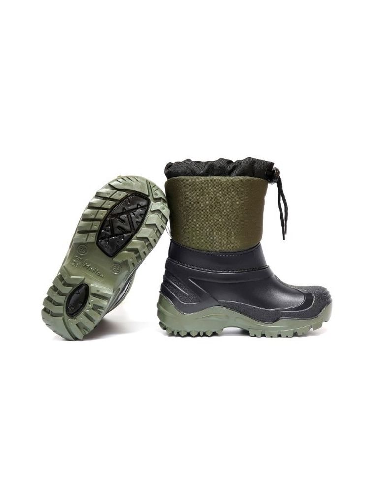 Śniegowce chłopięce z wełną, zielono-czarne, Muflon