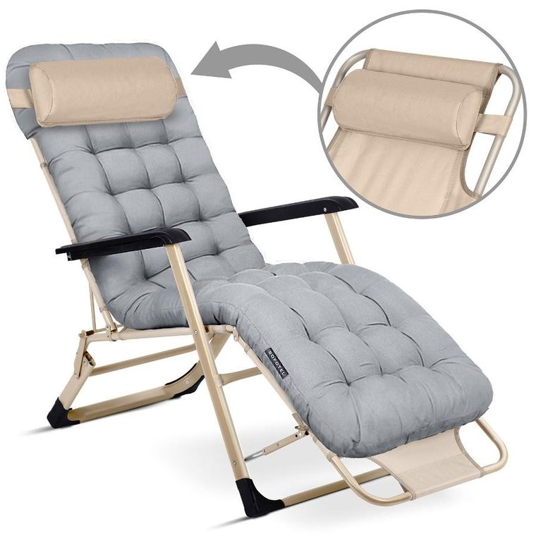 Sofotel, ChillWell, leżak ogrodowy składany z poduszką, jasno szary, zestaw, 2 szt.