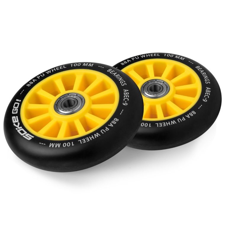 Soke, ABEC-9, kółka do hulajnogi wyczynowej, czarno-żółte, 100 mm