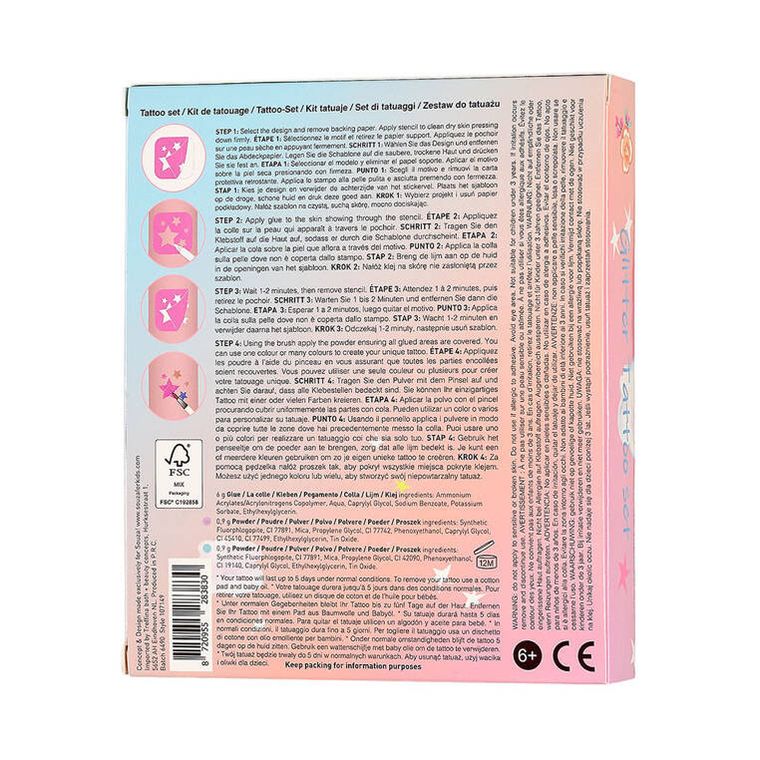 Souza! Jednorożec, tatuaże brokatowe z szablonami, 12 elementów