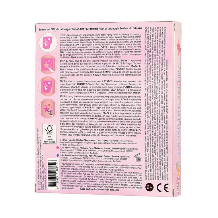 Souza! Księżniczka, tatuaże brokatowe z szablonami, 12 elementów
