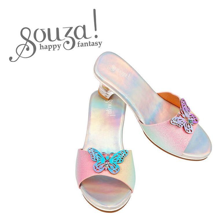 Souza! Ophelie, pantofelki klapki na obcasie, tęczowy motyl, rozmiar 30/31