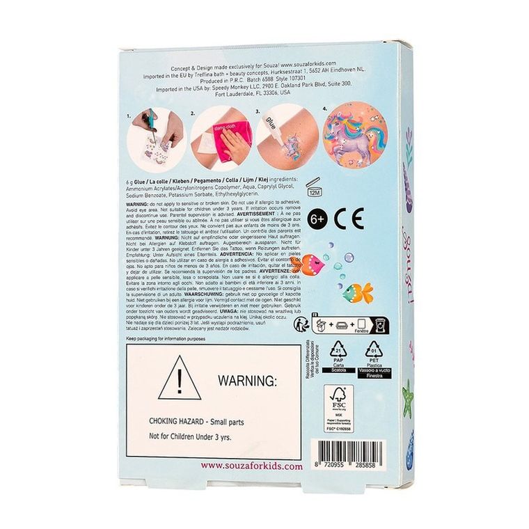 Souza! Syrenka, tatuaże brokatowe z kryształkami, 5 elementów