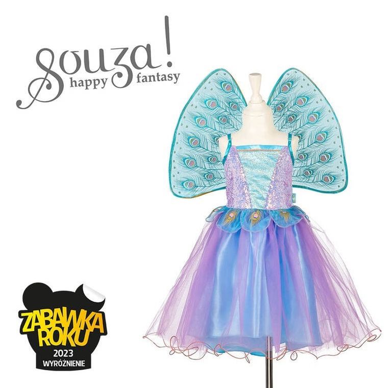 Souza! Tamara, sukienka i skrzydła w pawie pióra, wróżka, strój, 3-4 lata