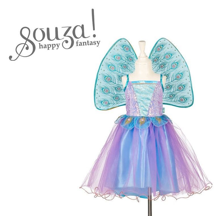 Souza! Wróżka Tamara, sukienka i skrzydła w pawie pióra, strój, 8-10 lat