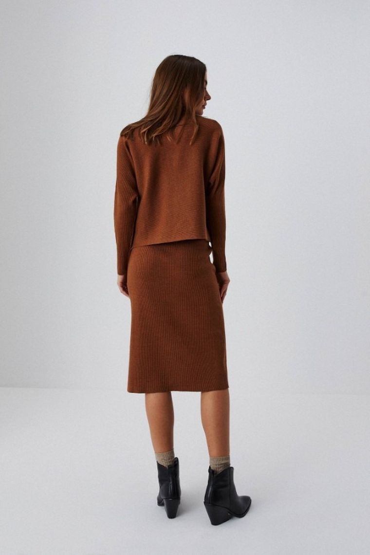 Spódnica damska, prążkowana, brązowa, Moodo