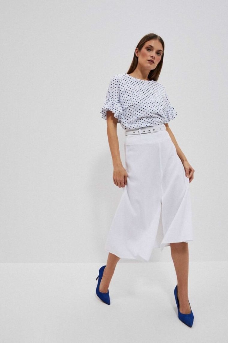 Spódnica damska z lnem, biała, Moodo