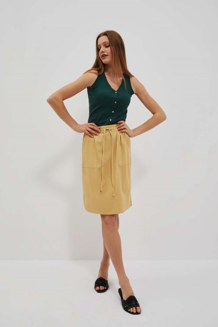 Spódnica damska z lnem, żółta, Moodo