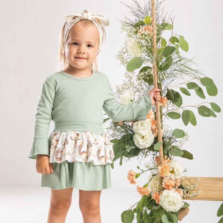 Spódnica dziewczęca, ecru-zielona, Nicol