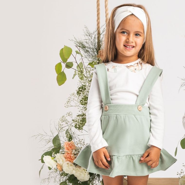 Spódnica ogrodniczka dziewczęca, jasnozielona, Nicol