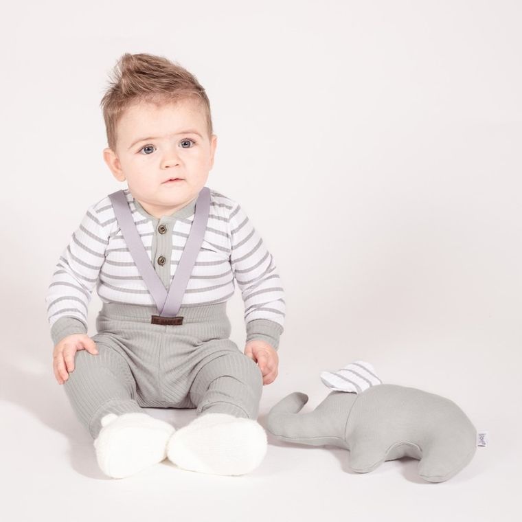 Spodnie chłopięce na szelkach, prążkowane, szare, Nicol