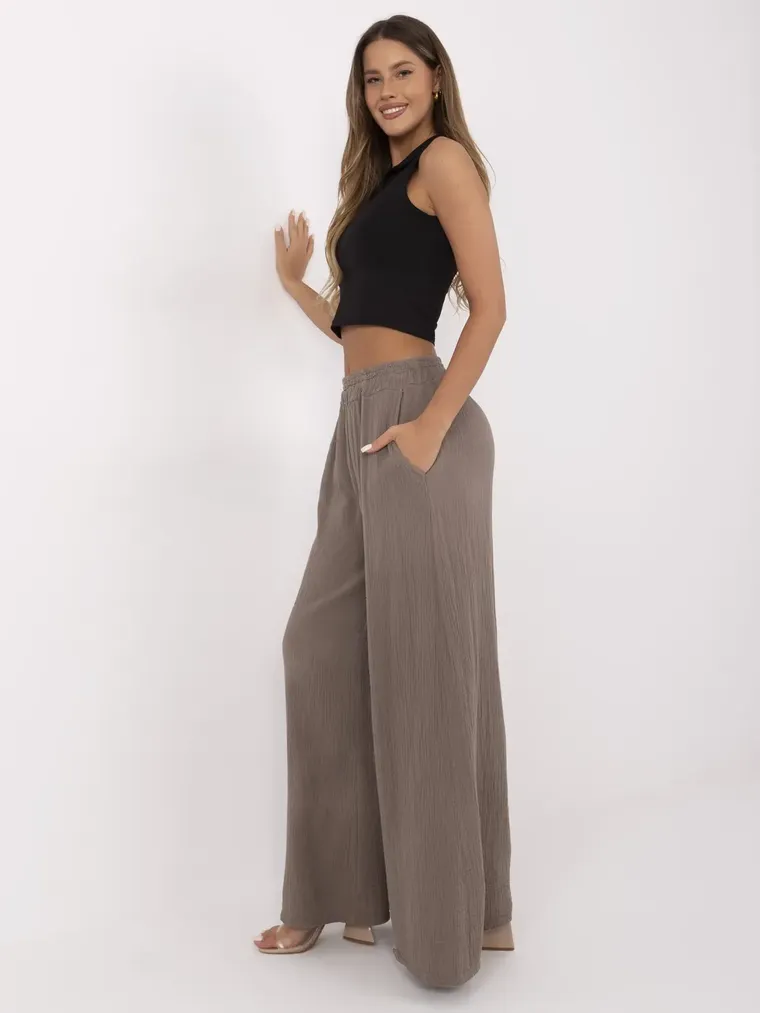 Spodnie damskie, brązowe, Italy Moda