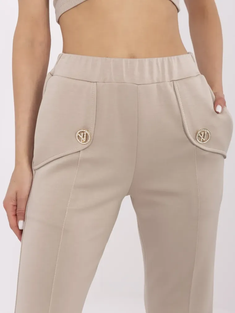 Spodnie dresowe damskie, beżowe, Italy Moda