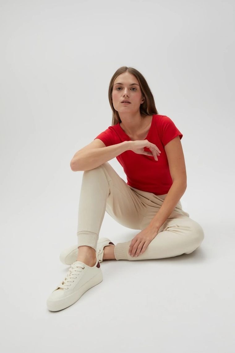 Spodnie dresowe damskie, beżowe, Moodo