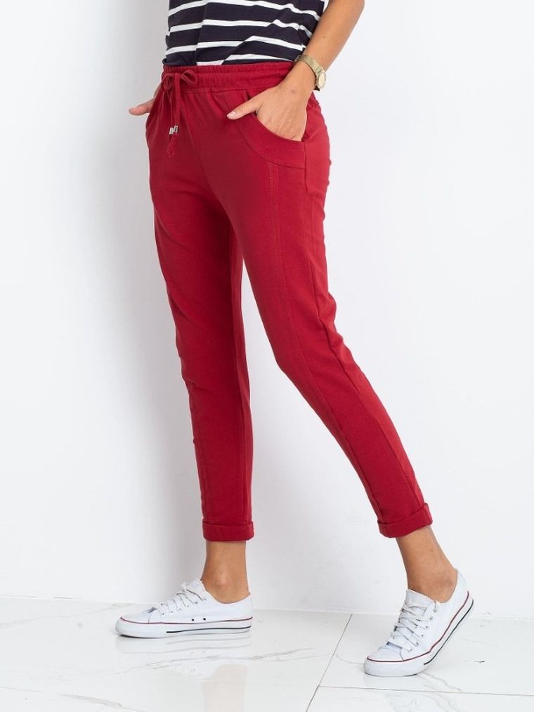 Spodnie dresowe damskie, bordowe, Basic Feel Good