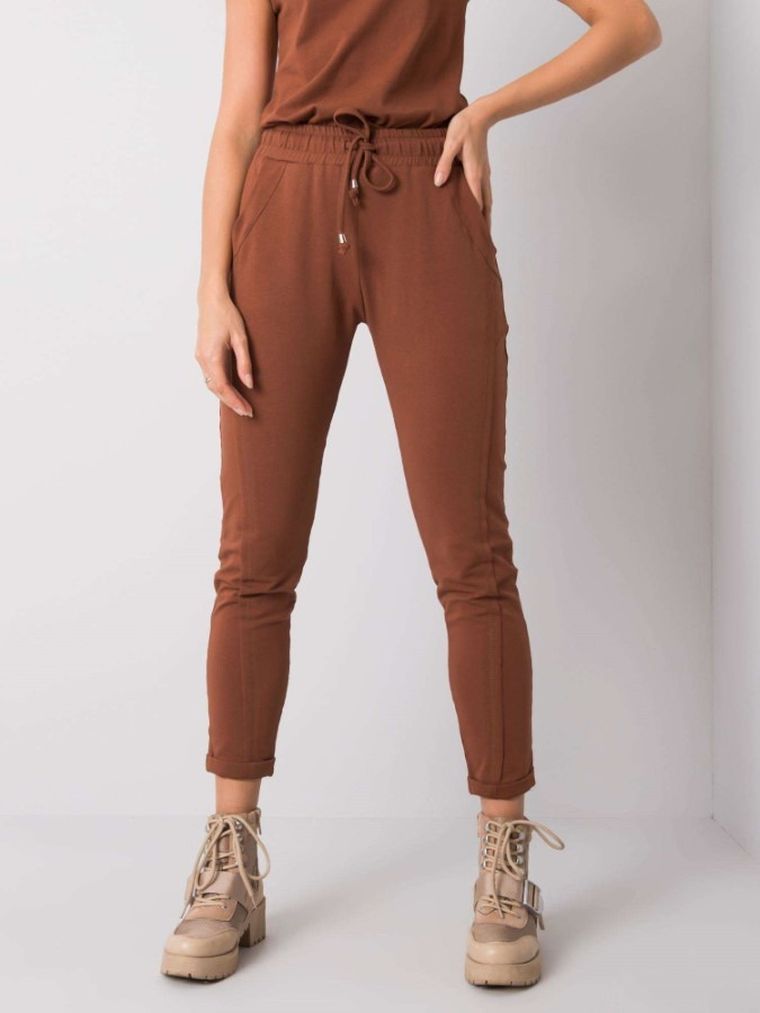 Spodnie dresowe damskie, brązowe, Basic Feel Good