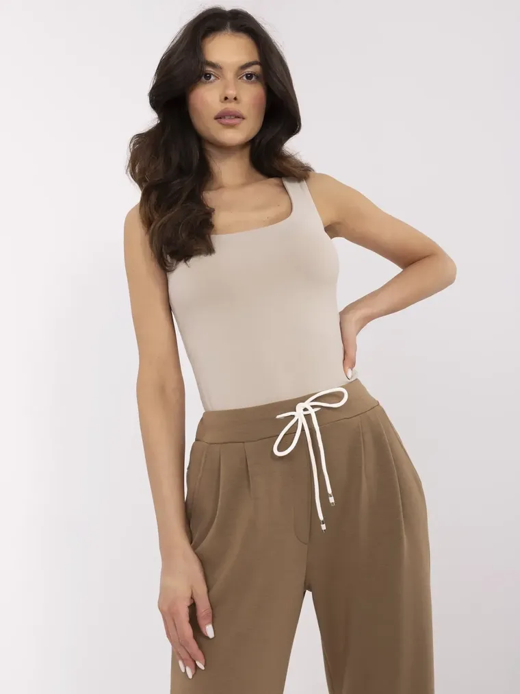 Spodnie dresowe damskie, brązowe, Italy Moda