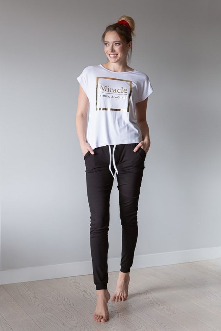 Spodnie dresowe damskie, ciążowe, czarne, odpinany pas, Miracle