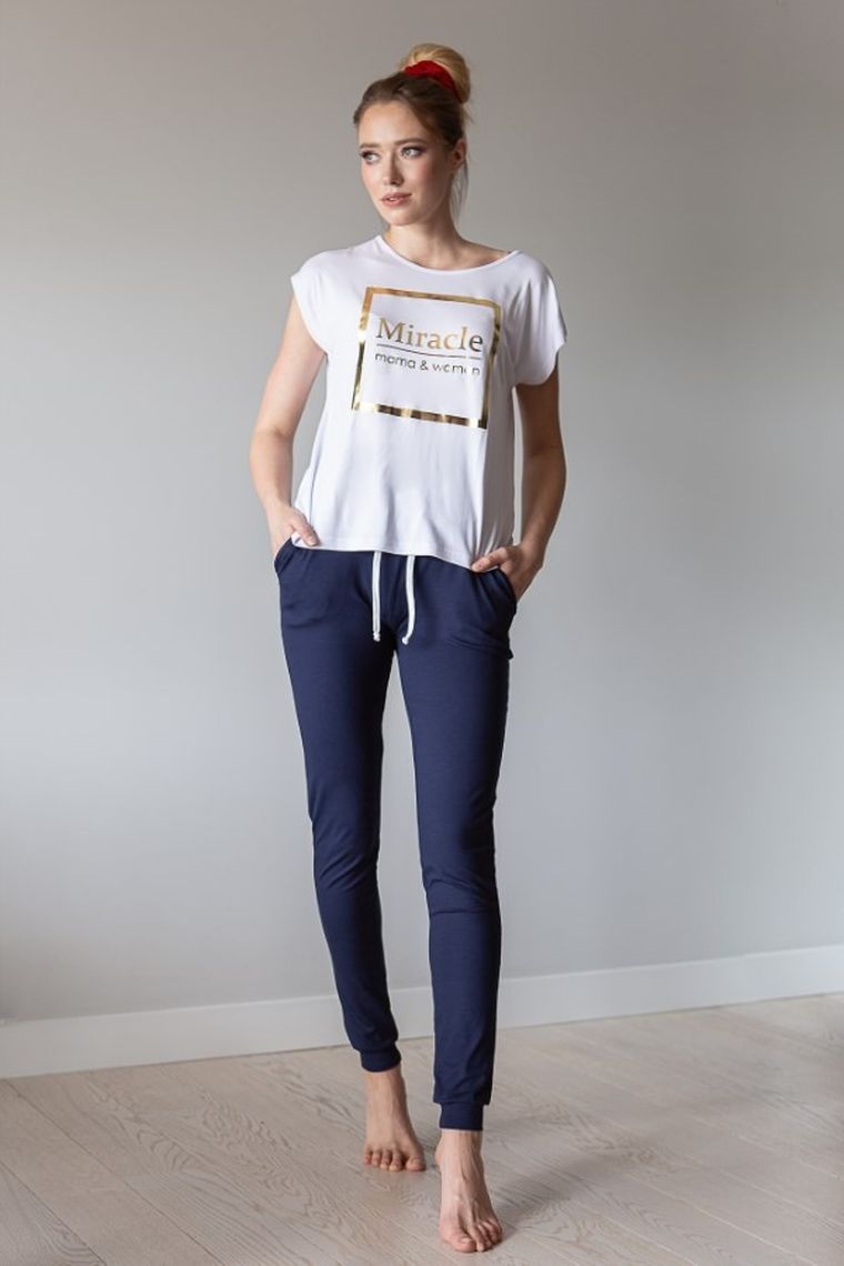 Spodnie dresowe damskie, ciążowe, granatowe, odpinany pas, Miracle