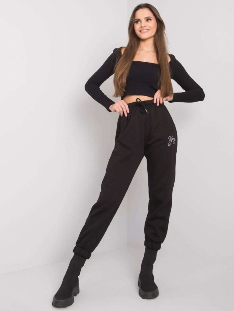 Spodnie dresowe damskie, czarne, Relevance