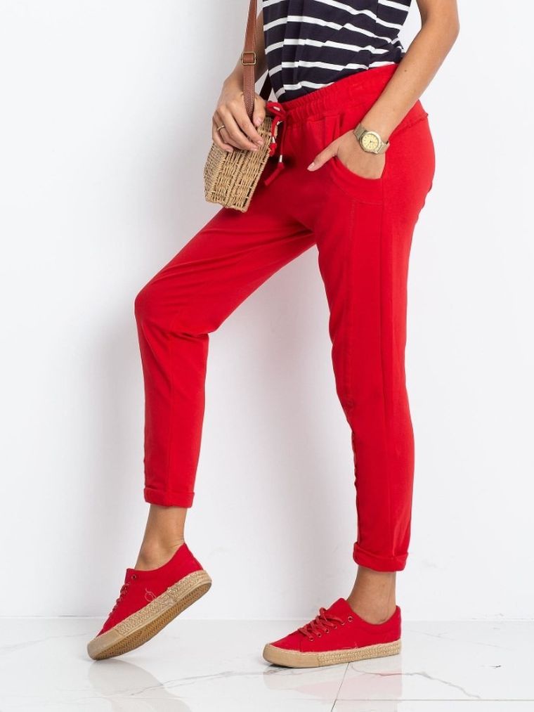 Spodnie dresowe damskie, czerwone, Basic Feel Good