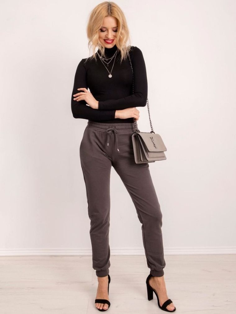 Spodnie dresowe damskie, khaki, Basic Feel Good