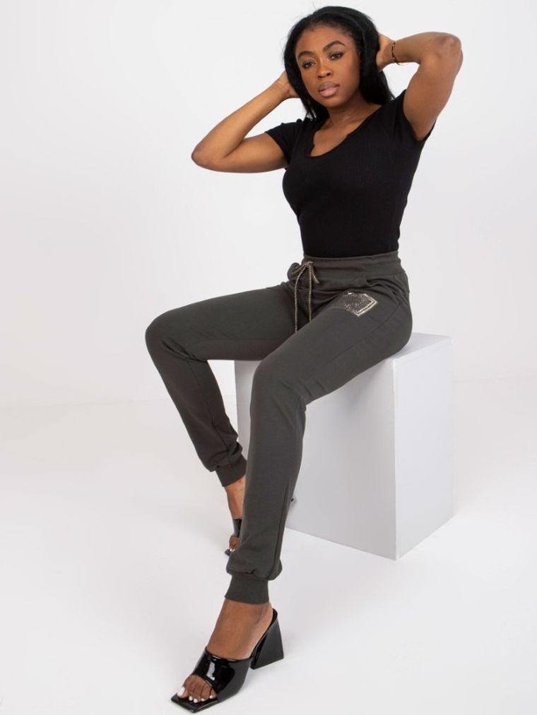 Spodnie dresowe damskie, khaki, Relevance