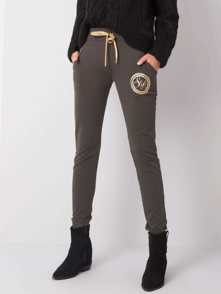 Spodnie dresowe damskie, khaki, Relevance