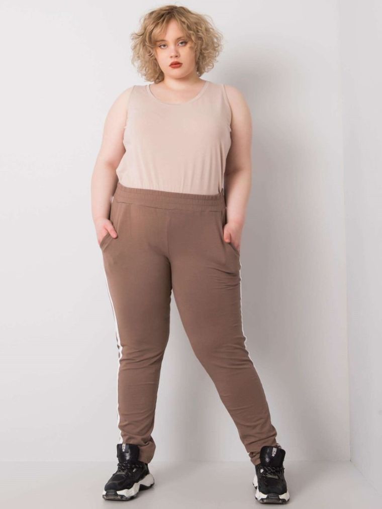 Spodnie dresowe damskie, plus size, beżowe, Basic Feel Good