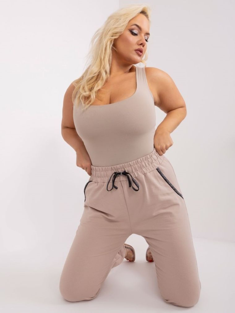 Spodnie dresowe damskie, plus size, beżowe, Relevance