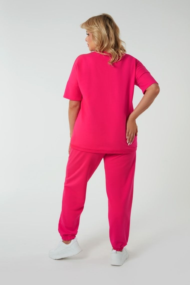 Spodnie dresowe damskie, plus size, różowe, Madri, Italian Fashion