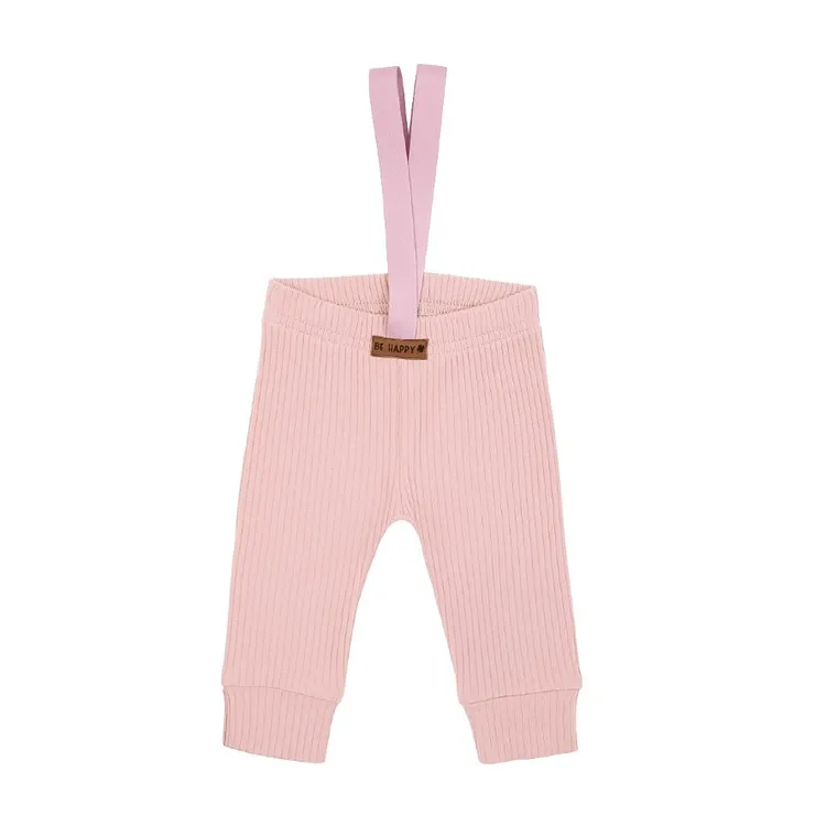 Spodnie dziewczęce na szelkach, prążkowane, różowe, Nicol